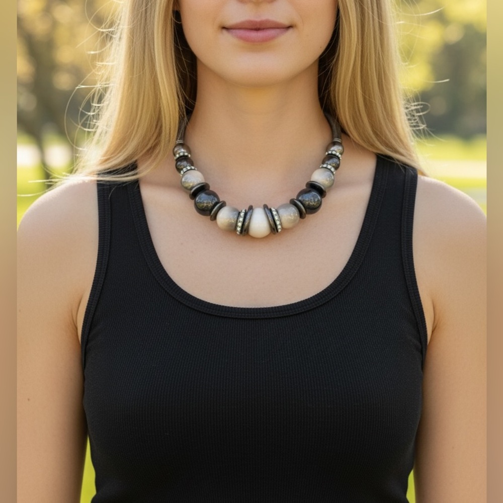 🖤You & I Chunky Beaded Mesh Collar Necklace
